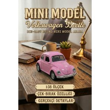 Craftivio Volkswagen Beetle Vosvos Mini Model Araba 1:38 Ölçek Die-Cast Metal Çek-Bırak Oyuncak 9.5 cm - Pembe