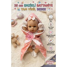 Craftivio Dilayda Baby 35 cm Tam Vinil Oyuncak Et Bebek - Pembe Battaniyeli ve Emzikli Yenidoğan Seti