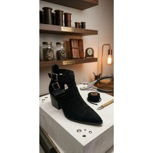 Vess Moda Kalın Topuklu Çift Toka Süet Yazlık Bot Ayakkabı