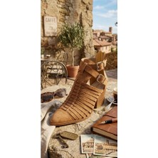 Vess Moda Kalın Topuklu Çift Toka Süet Yazlık Bot Ayakkabı Kahve