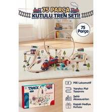 Craftivio 75 Parça Pilli Oyuncak Tren Seti, Ahşap Dokulu Raylar, Şehir Temalı Eğitici Hediye Seti
