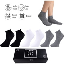 Lion Monroe Saf Bambu Erkek Yarım Konç Düz Siyah - Beyaz - Gri Melanj Çorap Dikişsiz Premium Kutulu 6'lı  Prime Bamboo Serisi S3904AZNS