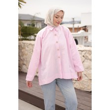 İmaj Butik Pembe Düğmeli Geniş Kol Gömlek