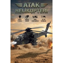 Craftivio Metal Işıklı ve Sesli Atak Savaş Helikopteri 25 cm Çek Bırak Oyuncak Askeri Model - Siyah