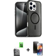 Marsilyan™- iPhone 16 Pro Kılıf Nova Asil Prime - Siyah 3D Antistatik Mat Seramik Nano Ekran Koruyucu + Siyah Raze Metal Kamera Lens
