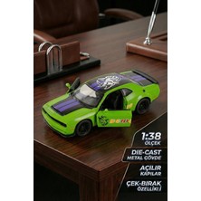 Craftivio 1:38 Ölçek Dodge Challenger Demon Metal Oyuncak Araba - Çek Bırak Açılır Kapılı Yeşil