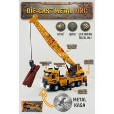 Craftivio Die-Cast Metal Kasa Oyuncak Vinç Kamyonu - Sesli Işıklı, Çek Bırak Uzayabilen Kollu Inşaat Aracı