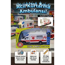 Craftivio Vardem Metal Oyuncak Ambulans - Çek Bırak Özellikli, Açılabilir Arka Kapılı Die-Cast Kurtarma Aracı