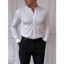 Modefendicom %100 Pamuklu Slimfit Gizli Kanun Yaka Gömlek