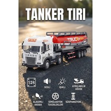 Craftivio 1:24 Ölçek Diecast Metal Kafa Işıklı ve Sesli Oyuncak Tanker Tırı - Ayrılabilir Dorseli Model Araba