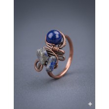 ELF Shopping Doğal Lapis Lazuli Taşlı Yüzük – El Yapımı Tel Sarma  Yüzük