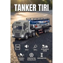 Craftivio 1:24 Ölçek Diecast Metal Kafa Işıklı ve Sesli Oyuncak Tanker Tırı - Ayrılabilir Dorseli Model Araba