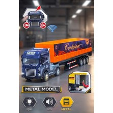 Craftivio Metal Kabin Işıklı Sesli Konteyner Tır Oyuncak - 38 cm Büyük Boy Çek Bırak Kamyon