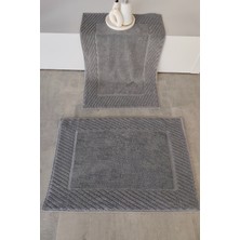 PremiumPort 2'li Diyagonal Çizgili Pamuk Ayak Havlusu Seti 50X70 cm Antrasit