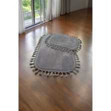 PremiumPort Renkli 2’li Banyo Paspası Seti, Kaymaz, Post Pelüş, Ponpon Saçaklı, 60X100+50X60
