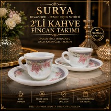 Surya Beyaz Opal- Pembe Çiçek Motifli 2’li Kahve Fincan Takımı – 1990’LAR