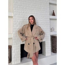 Vess Moda Kadın Kemer Detaylı Kısa Trençkot