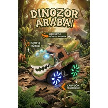 Craftivio Hareketli Dinozor Oyuncak Araba - Işıklı, Müzikli, Çarp Dön Özellikli T-Rex Kamyon - 2 Yaş+