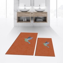 PremiumPort Yıkanabilir Dijital Baskılı Kaymaz Banyo Paspas ve Klozet Takımı