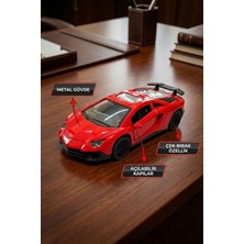 Craftivio Lamborghini Aventador Oyuncak Metal Çek Bırak Spor Araba - Açılan Kapılı Kırmızı Model Araba (12 Cm)