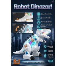 Craftivio K-1 Gear Şeffaf Gövdeli Işıklı Sesli Yürüyen T-Rex Robot Dinozor Beyaz ABS Plastik