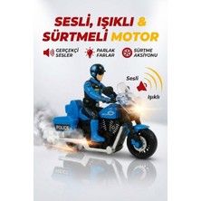 Craftivio Oyuncak Sürtmeli Sesli Işıklı Motorcu 13 cm Figürlü Mavi Motor