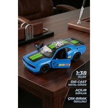Craftivio 1:38 Ölçek Dodge Challenger Demon Metal Oyuncak Araba - Çek Bırak Açılır Kapılı Mavi