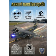 Craftivio Metal Alaşım Işıklı Sesli Çek Bırak Askeri Kargo Uçağı - 22 cm Büyük Boy Model Uçak