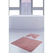 PremiumPort Düz Pembe Banyo Paspası ve Klozet Takımı Seti, Kaymaz, Yıkanabilir
