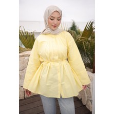 İmaj Butik Sarı Önü Piliseli Bağlamalı Tunik