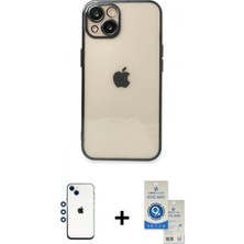 Marsilyan™- iPhone 14 Kılıf Vadi Minimal - Şeffaf Royal Nano Ekran Koruyucu + Mavi Shine Kamera Lens