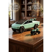 Craftivio 1:24 Cybertruck Metal Diecast Model Araba - Atv Motorlu, Kapıları Açılan Oyuncak Araba Yeşil