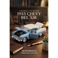 Craftivio Motormax 1:24 1955 Chevy Bel Air Diecast Metal Model Araba Mavi Beyaz