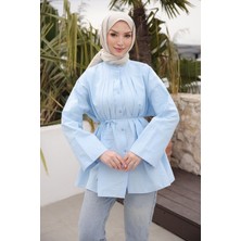 İmaj Butik Bebe Mavi Önü Piliseli Bağlamalı Tunik
