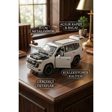 Craftivio 1:32 Metal Çek Bırak Lüks Arazi Aracı Toyota Land Cruiser Model Oyuncak Araba - Sesli Işıklı Beyaz