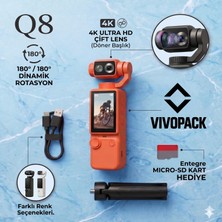Vivopack Q8 4K Ultra Hd Dual Lens Vlog Kamerası - 180° Dinamik Rotasyonlu Gimbal - Hediye Sd Kart ve Tripod Setli