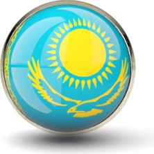 Tamgacrafts Kazakistan (Kazakhstan) Bayrak Rozeti Paslanmaz Çelik Yuvarlak Yaka Pin