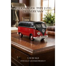 Craftivio Motormax 1:24 Volkswagen Type 2 T1 Minibüs Model Araba - Kırmızı Siyah Metal Diecast Koleksiyon