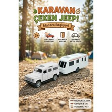 Craftivio Metal Diecast Çek Bırak Jeep ve Karavan Seti - Açılabilir Kapılı Oyuncak Araba Macera Seti 31.5 cm