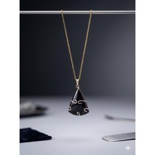 ELF Shopping Doğal Siyah Obsidyen Taş Kolye – Üçgen Form El Yapımı Tel Sarma Kolye (Premium)