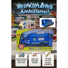 Craftivio Vardem Metal Çek Bırak Polis Kurtarma Ambulansı - 17 cm Açılır Kapılı Die-Cast Model Araba