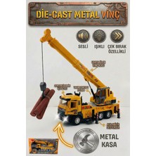 Craftivio Die-Cast Metal Kasa Oyuncak Vinç Kamyonu - Sesli Işıklı, Çek Bırak Uzayabilen Kollu Inşaat Aracı