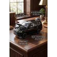 Craftivio 1:32 Metal Çek Bırak Lüks Arazi Aracı Toyota Land Cruiser Model Oyuncak Araba - Sesli Işıklı Siyah