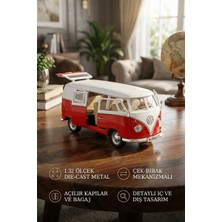 Craftivio 1:32 Ölçek Metal Çek Bırak Nostaljik Volkswagen T1 Minibüs Vosvos Oyuncak Araba - Kırmızı (13 Cm)