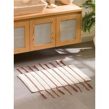 PremiumPort Ekru Çizgi Nakışlı Banyo Paspası 50X80 Cm, Şık ve Konforlu Tasarım