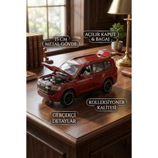 Craftivio 1:32 Metal Çek Bırak Arazi Aracı Toyota Land Cruiser Model Oyuncak Araba - Sesli Işıklı Kırmızı