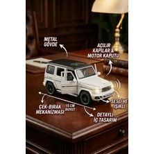 Craftivio 1:32 Metal Çek Bırak Mercedes G65 Beyaz Sesli ve Işıklı Kapıları Açılan Oyuncak Arazi Aracı