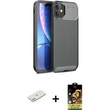 Marsilyan™- iPhone 11 Kılıf Eksen Form Prime - Siyah Buffer Cam Ekran Koruyucu + Turuncu Renkli Kamera Lens Koruma Cam