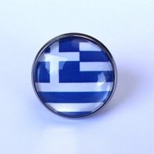 Tamgacrafts Yunanistan (Greece) Bayrak Rozeti Paslanmaz Çelik Yuvarlak Yaka Pin