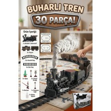 Craftivio Pilli Buharlı Tren Seti - 30 Parça Işıklı Sesli Gerçek Duman Çıkaran Raylı Tren Oyuncağı